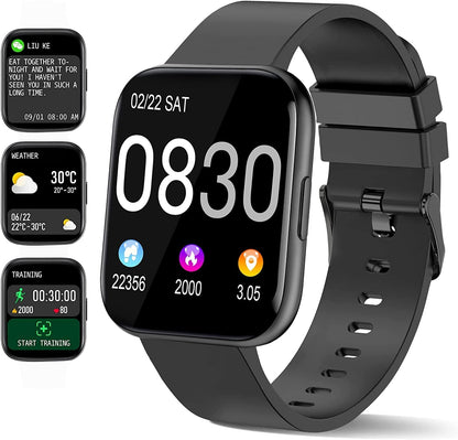 Smart Watch, Fitness Tracker Smartwatch for Android/ Ios Phones, 1.69" Full Touch Screen with Heart Rate Monitor, Step Counter, IP68 Waterproof Smart Watches for Man/ Women Ling Black