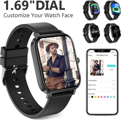 Smart Watch, Fitness Tracker Smartwatch for Android/ Ios Phones, 1.69" Full Touch Screen with Heart Rate Monitor, Step Counter, IP68 Waterproof Smart Watches for Man/ Women