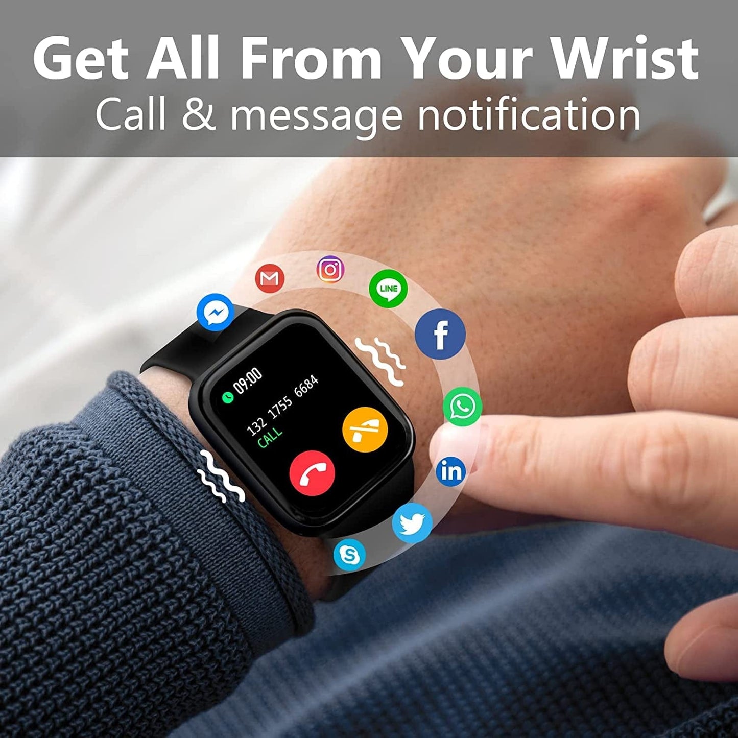 Smart Watch, Fitness Tracker Smartwatch for Android/ Ios Phones, 1.69" Full Touch Screen with Heart Rate Monitor, Step Counter, IP68 Waterproof Smart Watches for Man/ Women