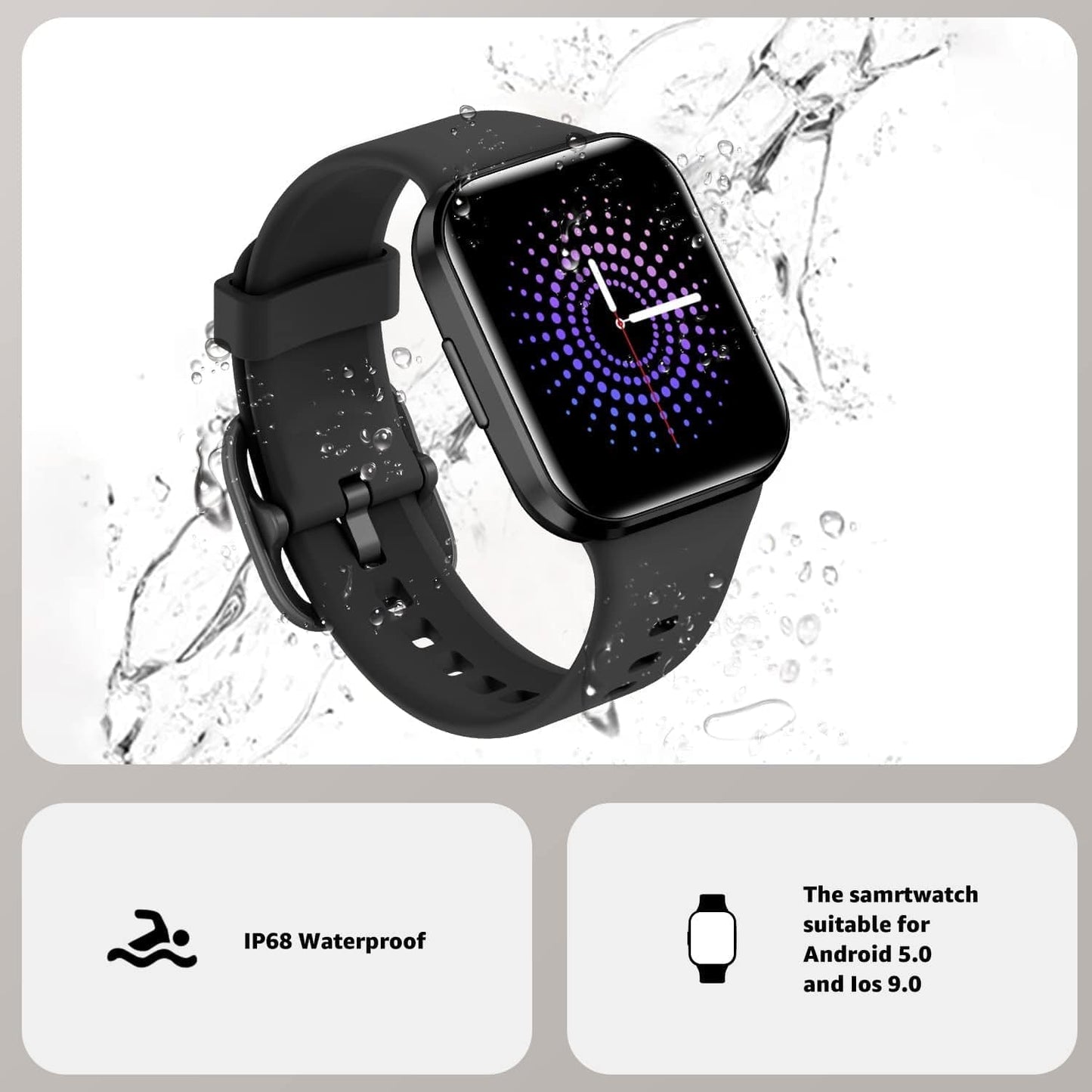 Smart Watch, Fitness Tracker with 24/7 Blood Pressure and Heart Rate Monitors, Fitness Watch with IP68 Waterproof, 1.69" HD Large Screen Smartwatch Compatible with Ios Android