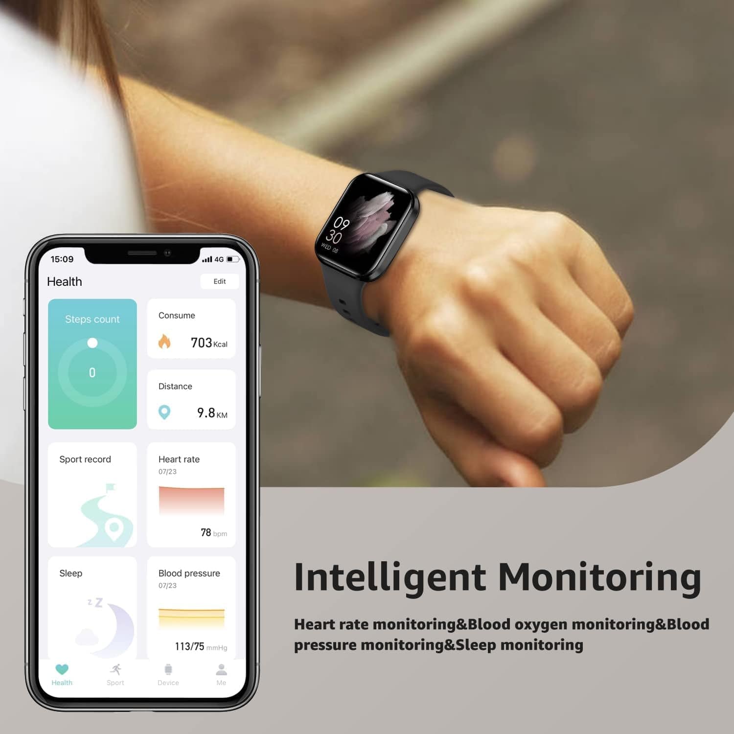 Smart Watch, Fitness Tracker with 24/7 Blood Pressure and Heart Rate Monitors, Fitness Watch with IP68 Waterproof, 1.69" HD Large Screen Smartwatch Compatible with Ios Android
