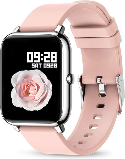Smart Watch, Fitness Tracker with Heart Rate Monitor, Blood Pressure, Blood Oxygen Tracking, 1.4 Inch Touch Screen Smartwatch Fitness Watch for Women Men Compatible with Android Iphone Ios Pink