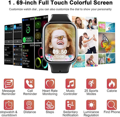 Smart Watch for Men Women, 2022 Fitness Tracker 1.69" Touch Screen Smartwatch Fitness Watch 25 Sports IP68 Waterproof, Heart Rate/Sleep Monitor/Pedometer/Calories, Activity Tracker for Android Iphone