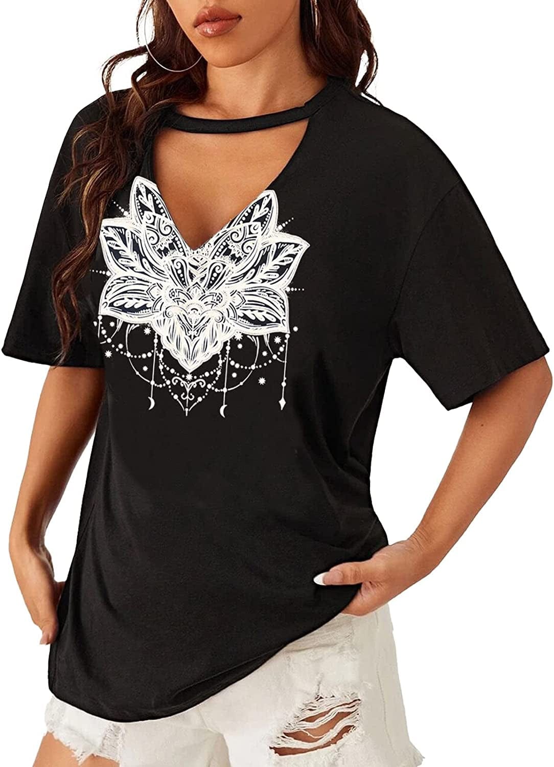Smooth as Tennessee Tank Top Sweet as Strawberry Shirt Ring Hole Sleeveless Sexy V Neck Womens Retro Country Music Top Mandala Black-a / XX-Large