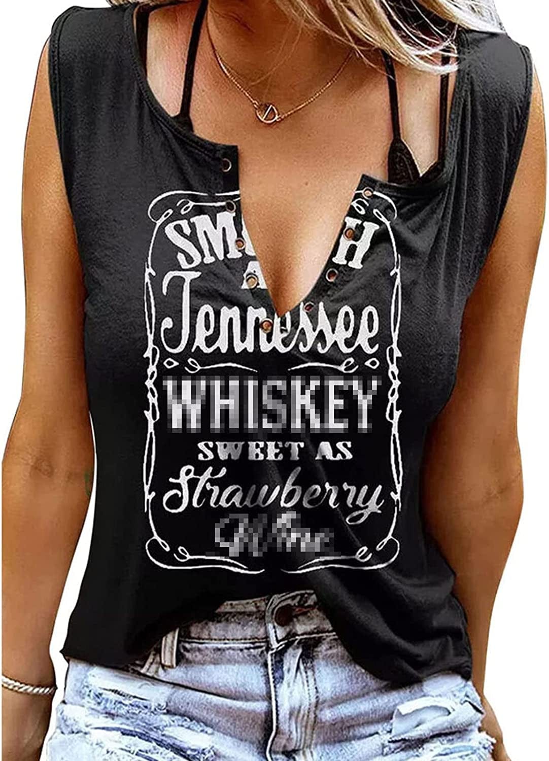 Smooth as Tennessee Tank Top Sweet as Strawberry Shirt Ring Hole Sleeveless Sexy V Neck Womens Retro Country Music Top Black / XX-Large