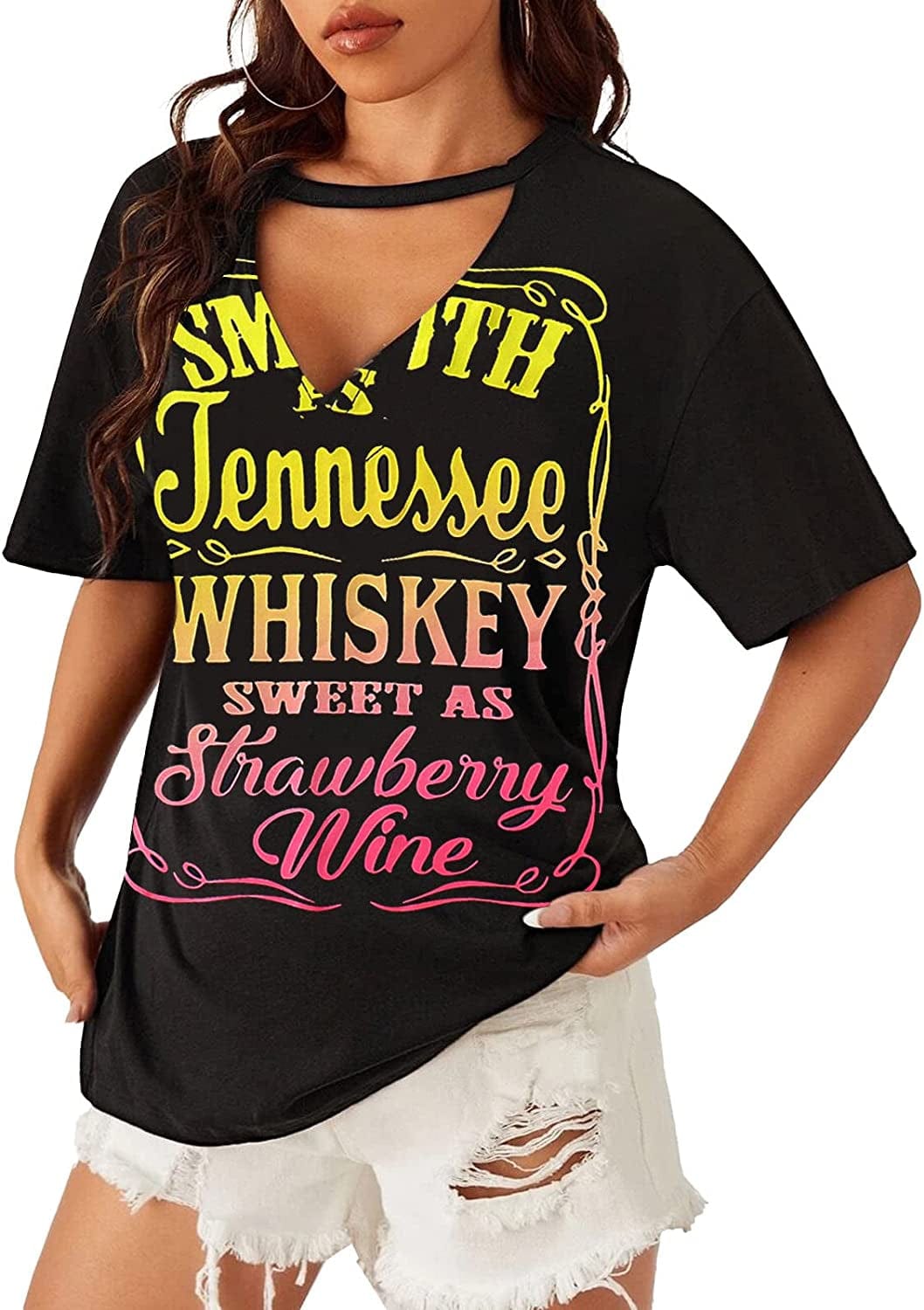 Smooth as Tennessee Tank Top Sweet as Strawberry Shirt Ring Hole Sleeveless Sexy V Neck Womens Retro Country Music Top Multicolor-a / XX-Large