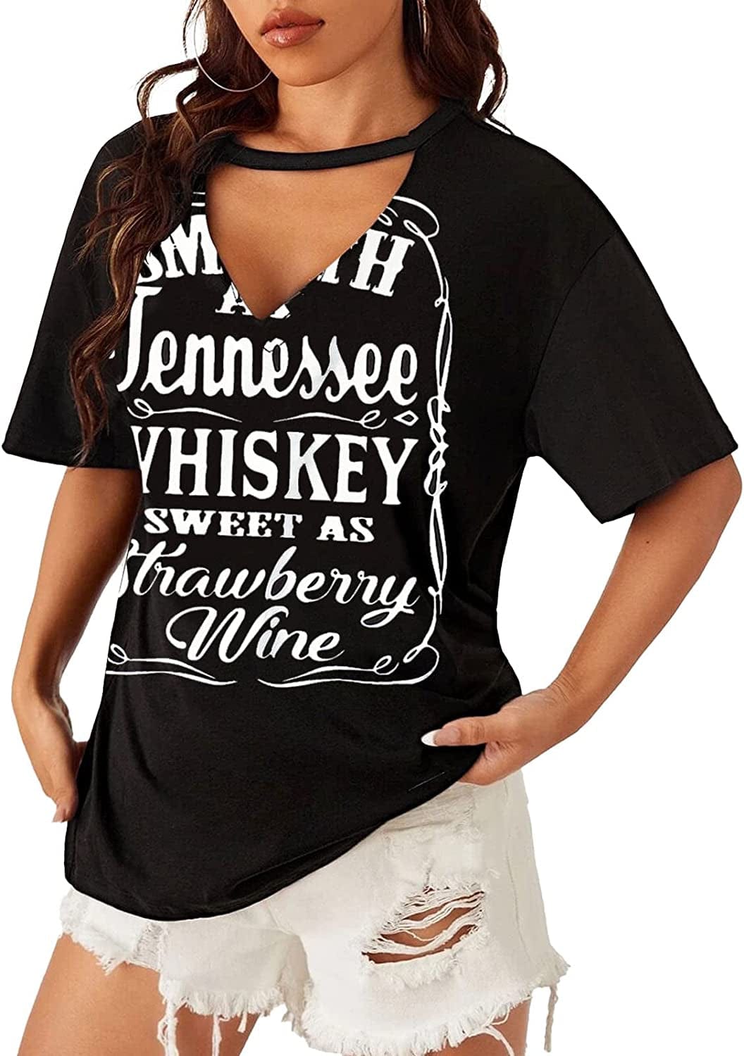 Smooth as Tennessee Tank Top Sweet as Strawberry Shirt Ring Hole Sleeveless Sexy V Neck Womens Retro Country Music Top Black-a / XX-Large