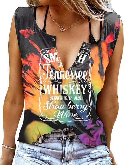 Smooth as Tennessee Tank Top Sweet as Strawberry Shirt Ring Hole Sleeveless Sexy V Neck Womens Retro Country Music Top Reverse Rainbow / XX-Large