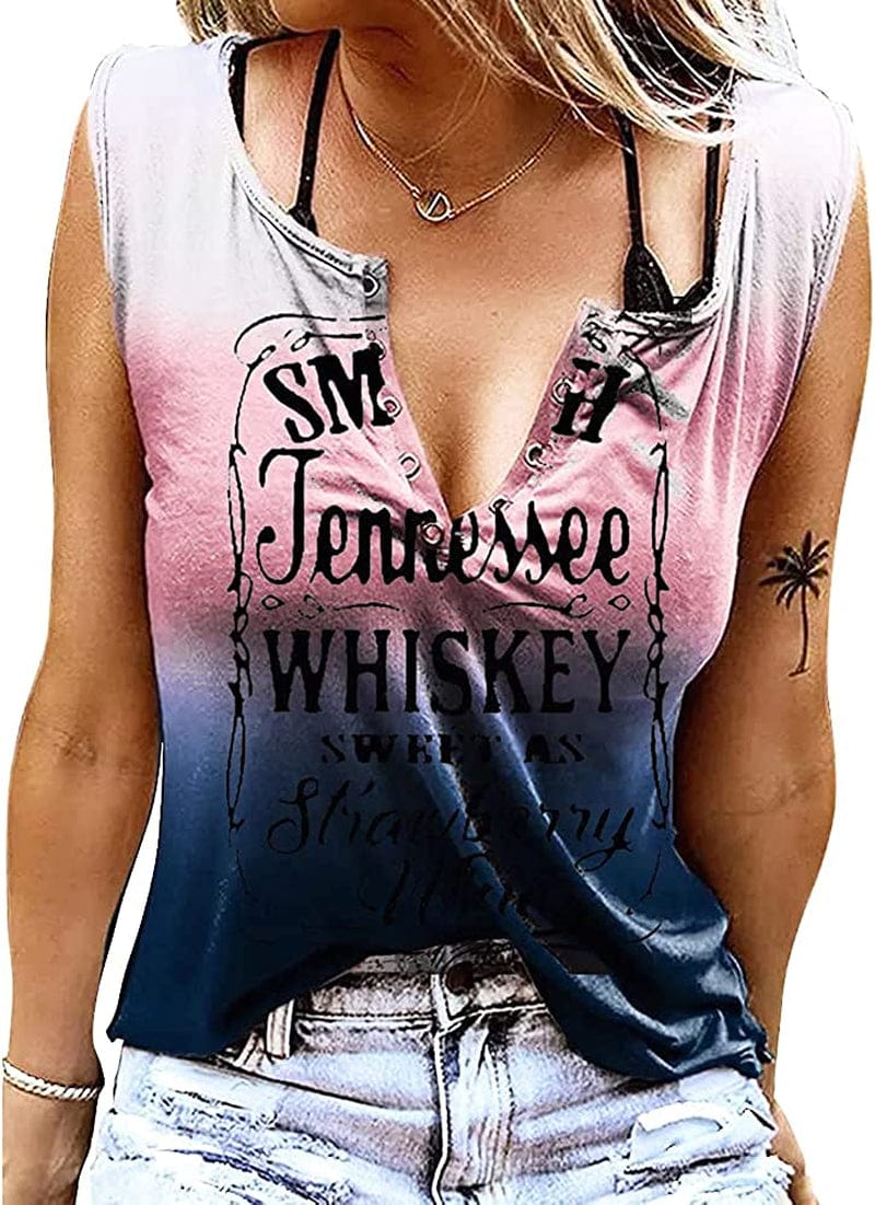 Smooth as Tennessee Tank Top Sweet as Strawberry Shirt Ring Hole Sleeveless Sexy V Neck Womens Retro Country Music Top Pink Tie Dye / XX-Large
