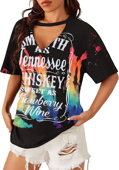 Smooth as Tennessee Tank Top Sweet as Strawberry Shirt Ring Hole Sleeveless Sexy V Neck Womens Retro Country Music Top Reverse Rainbow-a / XX-Large
