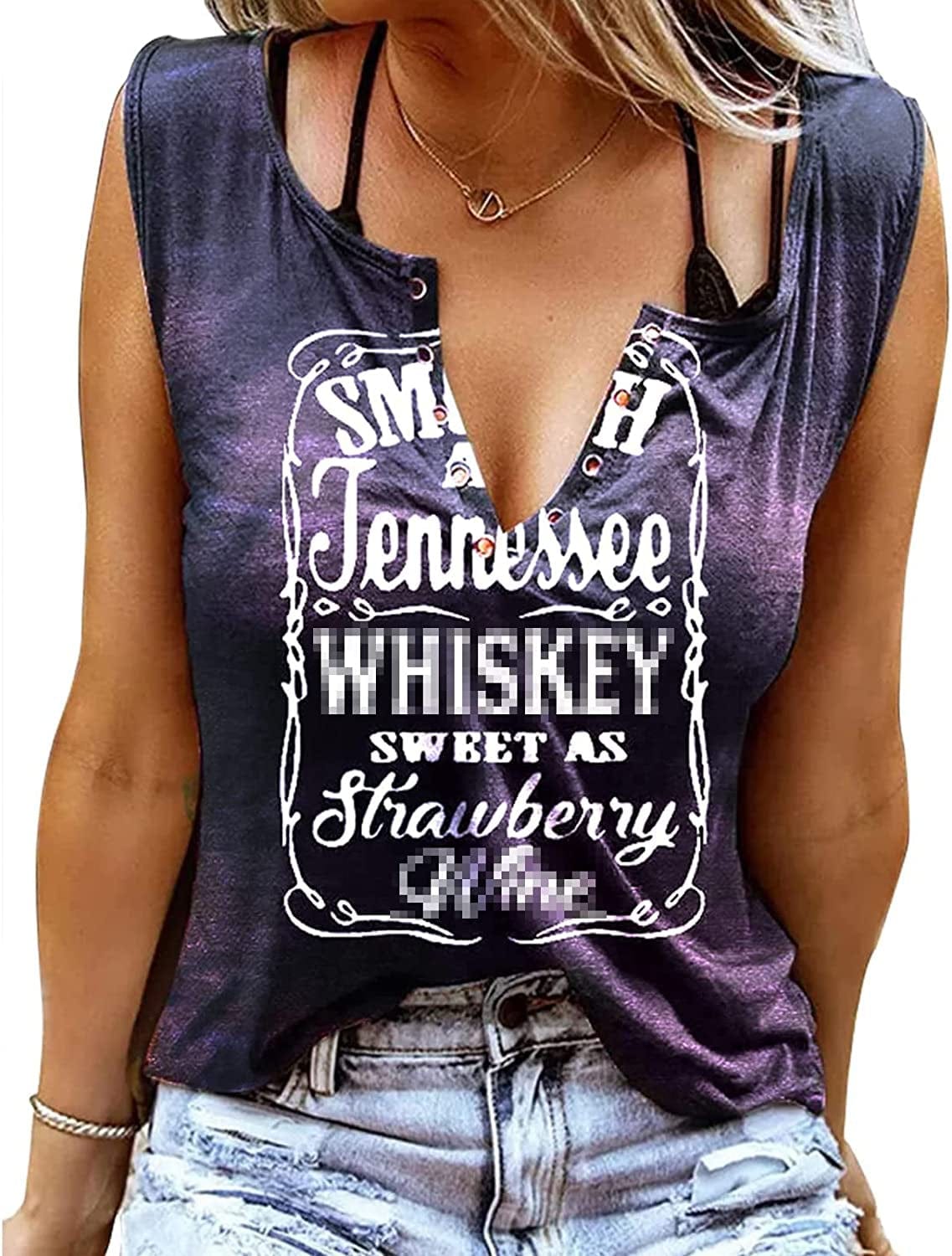 Smooth as Tennessee Tank Top Sweet as Strawberry Shirt Ring Hole Sleeveless Sexy V Neck Womens Retro Country Music Top Purple Tie Dye / XX-Large