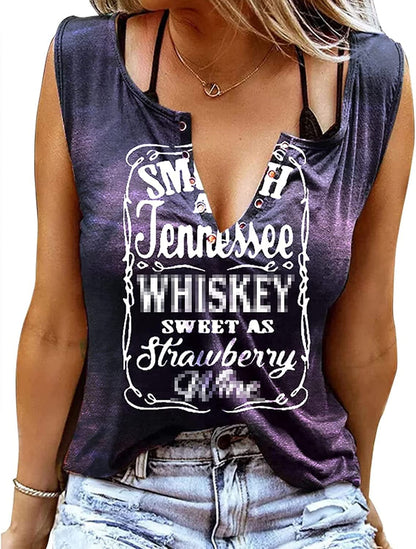 Smooth as Tennessee Tank Top Sweet as Strawberry Shirt Ring Hole Sleeveless Sexy V Neck Womens Retro Country Music Top Purple Tie Dye / XX-Large