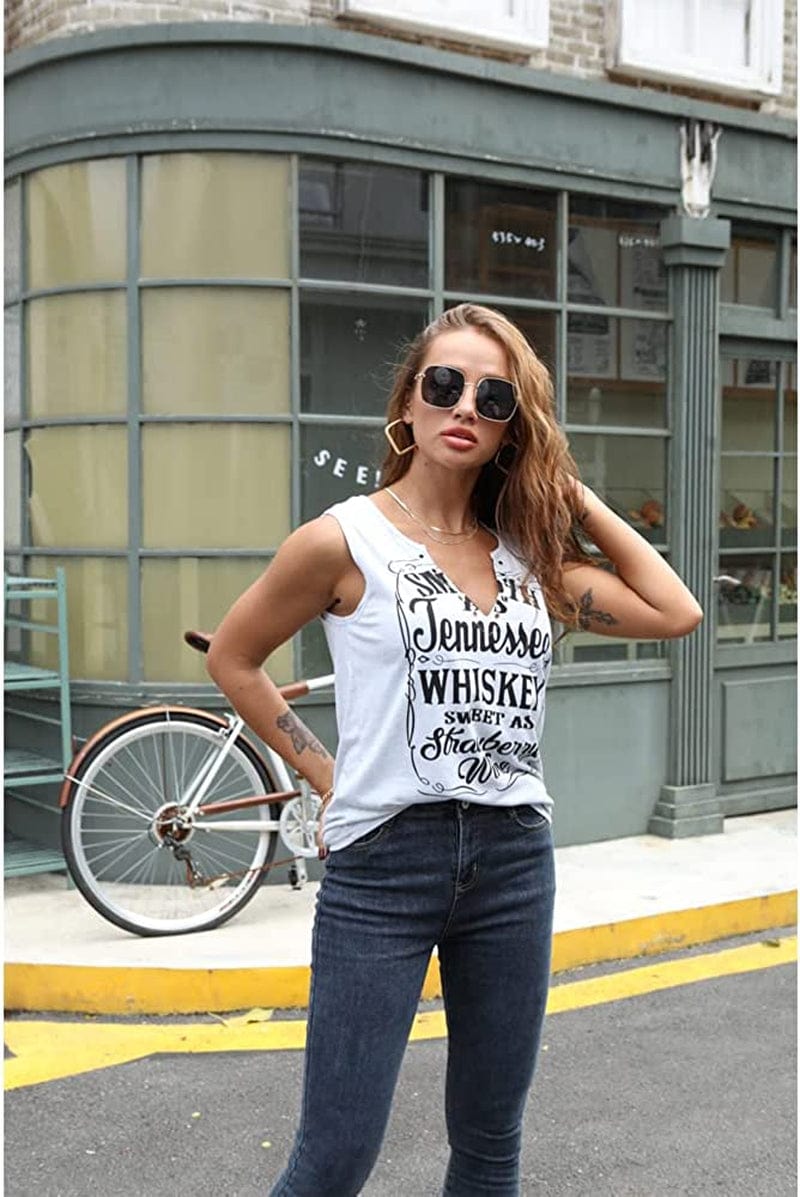 Smooth as Tennessee Tank Top Sweet as Strawberry Shirt Ring Hole Sleeveless Sexy V Neck Womens Retro Country Music Top