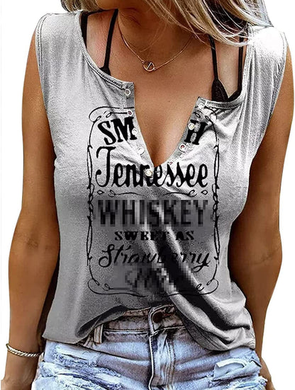 Smooth as Tennessee Tank Top Sweet as Strawberry Shirt Ring Hole Sleeveless Sexy V Neck Womens Retro Country Music Top Grey / XX-Large