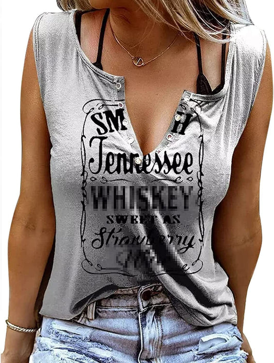 Smooth as Tennessee Tank Top Sweet as Strawberry Shirt Ring Hole Sleeveless Sexy V Neck Womens Retro Country Music Top Grey / XX-Large