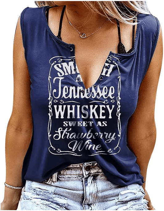 Smooth as Tennessee Whiskey Sweet as Strawberry Wine Shirt Ring Hole Sleeveless V-Neck Tank Top Womens Country Music Tee Apparel & Accessories > Clothing > Activewear Kylie Max   