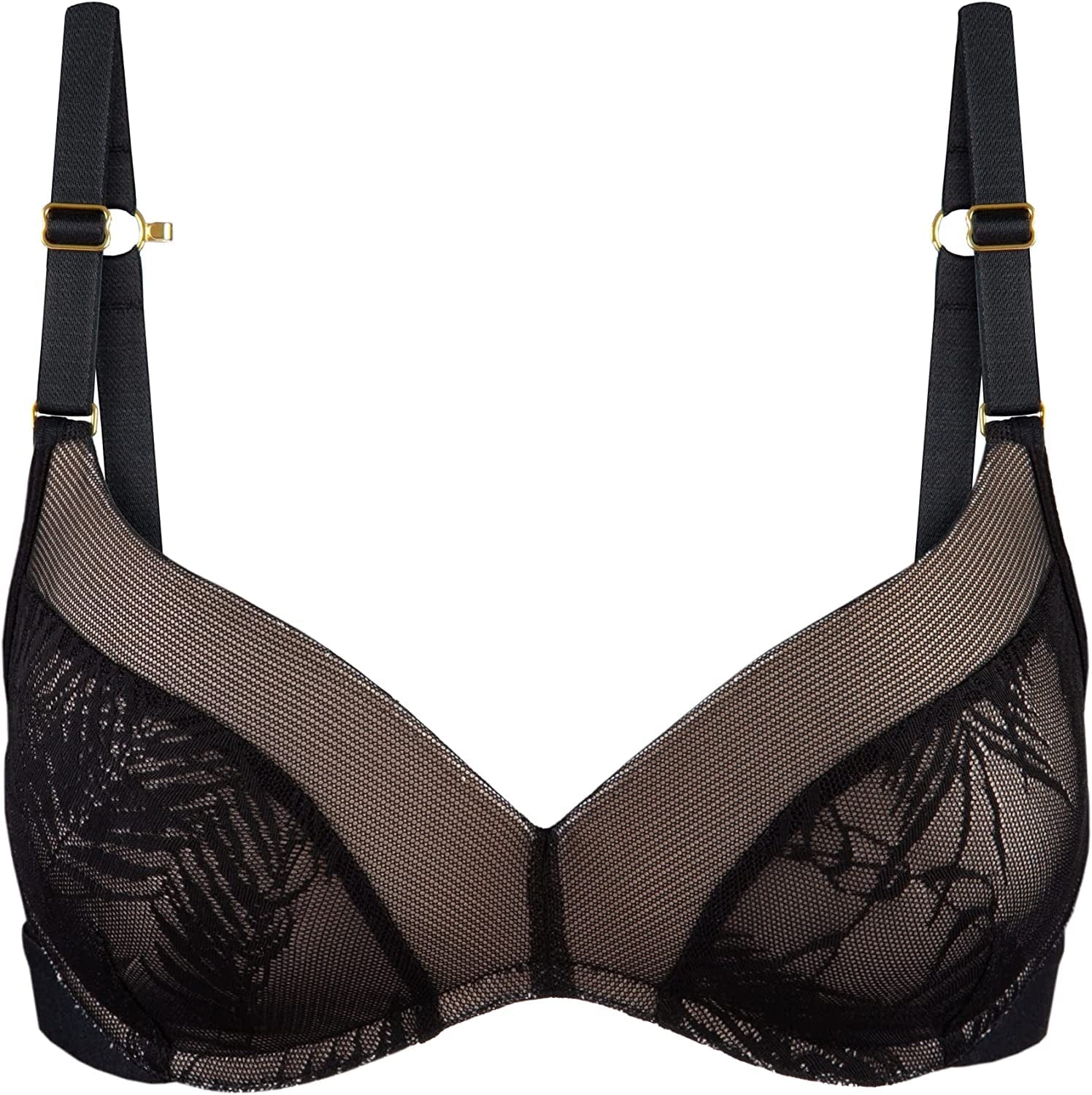 Smooth Lace No-Wire Push-Up Bra, Push up Bras for Women, Wireless Bra Converts to Racerback Bra, Everyday Bras Jet Black/Soft Pink / 38C