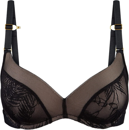 Smooth Lace No-Wire Push-Up Bra, Push up Bras for Women, Wireless Bra Converts to Racerback Bra, Everyday Bras Jet Black/Soft Pink / 38C