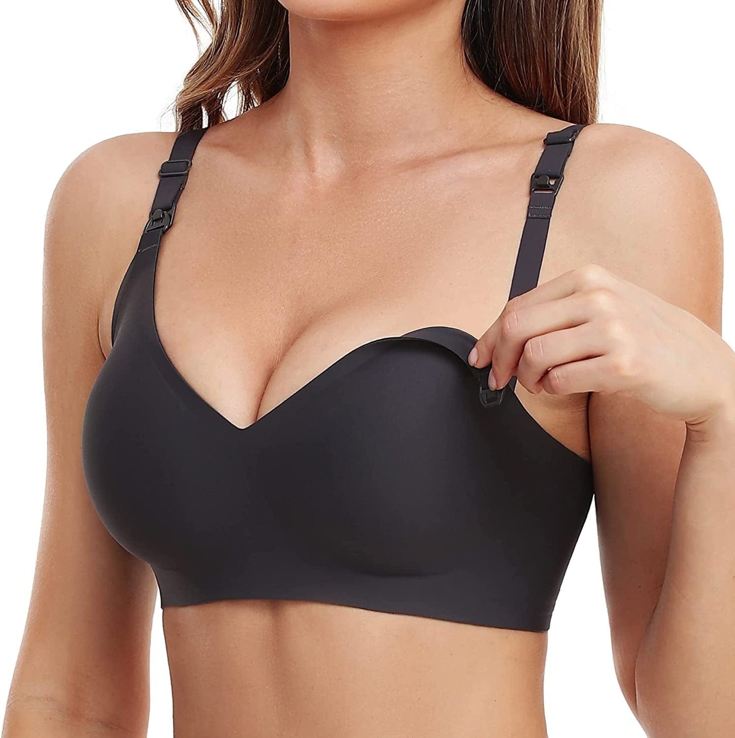 Smooth Nursing Bras for Breastfeeding Seamless Maternity Bras for Pregnancy Wireless Bralette with Extra Bra Extender Black / Small