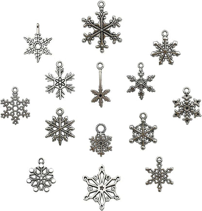 Snowflake Charms Pendants- Christmas 70 Pcs Assorted Antique Silver Bracelet Charms for DIY Jewelry Making Winter Charms for Bracelet Accessories Necklaces Earrings Supplies Xmas Crafting