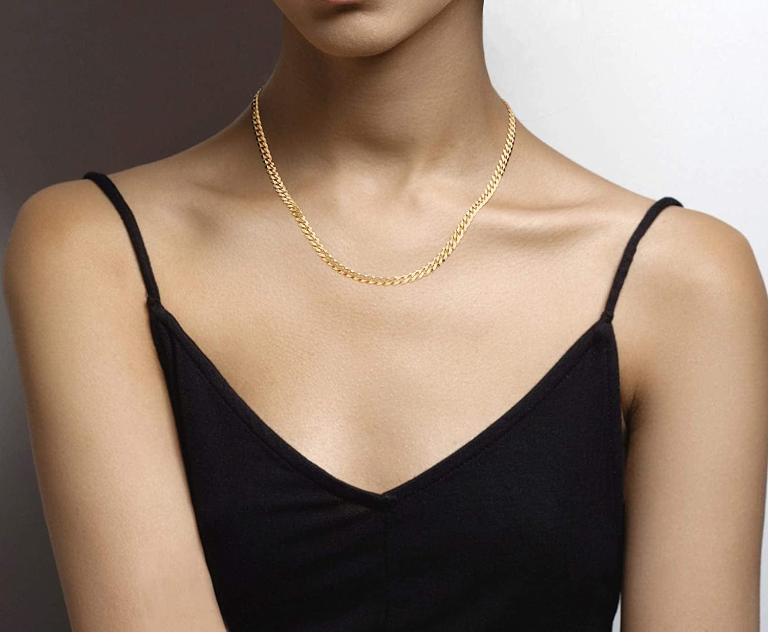 Solid 18K Gold over Sterling Silver Italian 5Mm Diamond-Cut Cuban Link Curb Chain Necklace for Women Men, 925 Sterling Silver Made in Italy
