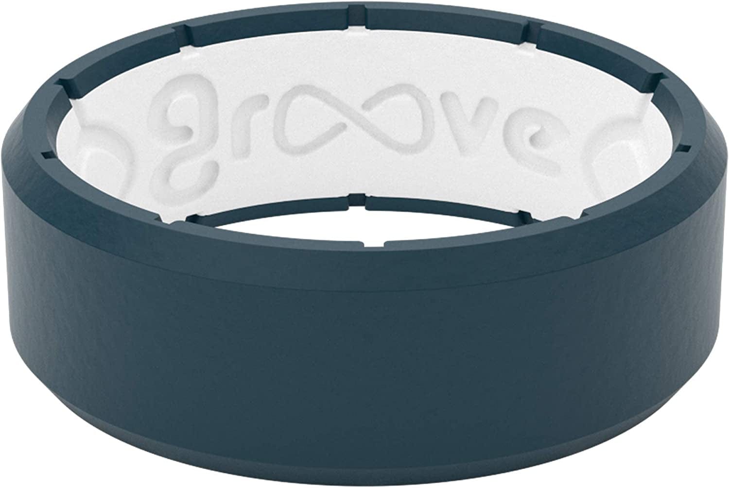 Solid Silicone Ring Breathable Rubber Wedding Rings for Men, Lifetime Coverage, Unique Design, Comfort Fit Ring Edge Anchor / White / 9