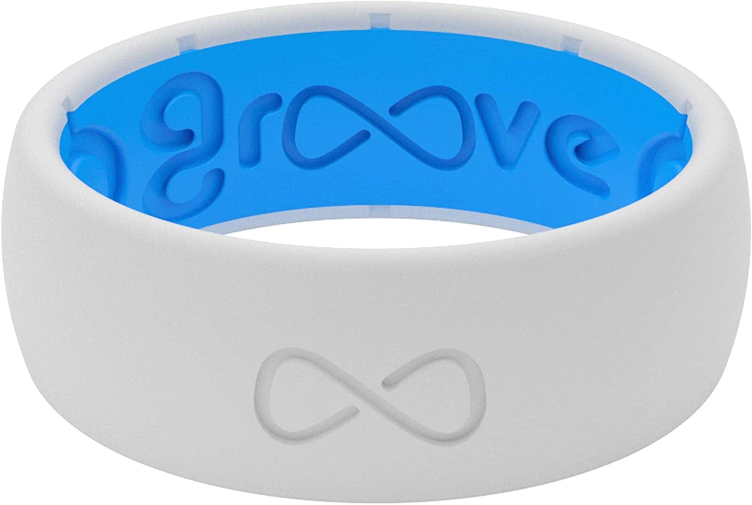 Solid Silicone Ring Breathable Rubber Wedding Rings for Men, Lifetime Coverage, Unique Design, Comfort Fit Ring Snow / Blue / 14