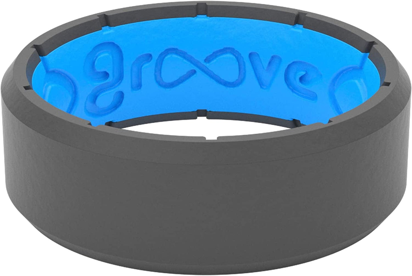 Solid Silicone Ring Breathable Rubber Wedding Rings for Men, Lifetime Coverage, Unique Design, Comfort Fit Ring Edge Deep Stone / Blue / 14