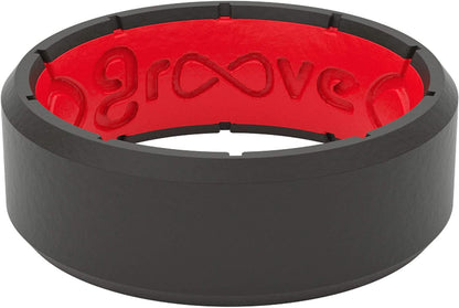 Solid Silicone Ring Breathable Rubber Wedding Rings for Men, Lifetime Coverage, Unique Design, Comfort Fit Ring Edge Black / Red / 10
