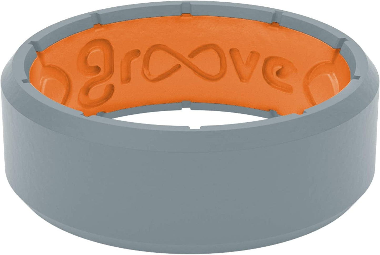 Solid Silicone Ring Breathable Rubber Wedding Rings for Men, Lifetime Coverage, Unique Design, Comfort Fit Ring Edge Storm Grey / Orange / 9