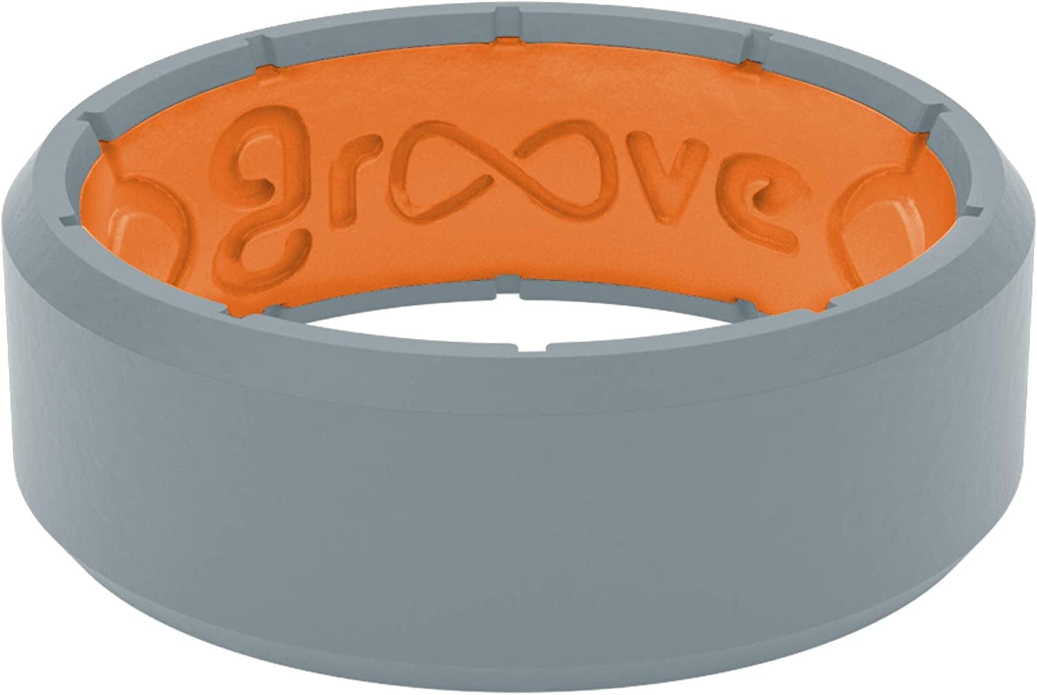 Solid Silicone Ring Breathable Rubber Wedding Rings for Men, Lifetime Coverage, Unique Design, Comfort Fit Ring Edge Storm Grey / Orange / 9