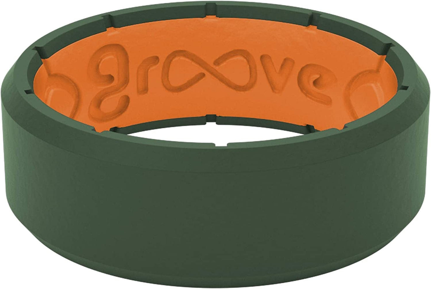 Solid Silicone Ring Breathable Rubber Wedding Rings for Men, Lifetime Coverage, Unique Design, Comfort Fit Ring Edge Moss Green / Orange / 10