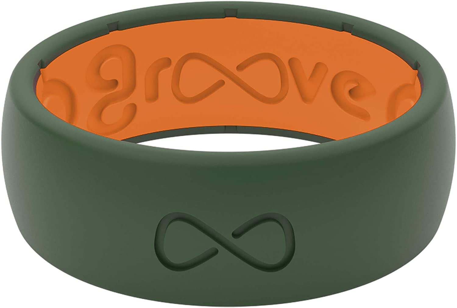 Solid Silicone Ring Breathable Rubber Wedding Rings for Men, Lifetime Coverage, Unique Design, Comfort Fit Ring Moss Green / Orange / 9