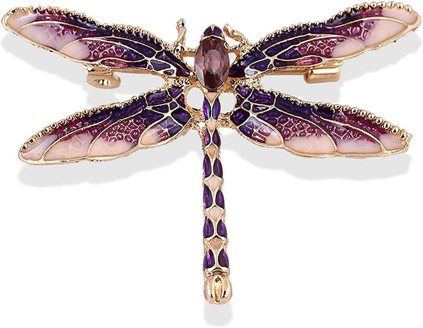 Sollarisy Dragonfly Brooch Pin Enamel Lapel Pin Simulated Crystal Rhinestones Brooch Pin Animal Pin Badge for Women Girls Gift,Red, 4.8*3.4Cm Purple