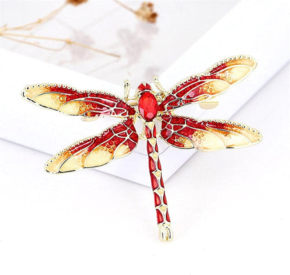 Sollarisy Dragonfly Brooch Pin Enamel Lapel Pin Simulated Crystal Rhinestones Brooch Pin Animal Pin Badge for Women Girls Gift,Red, 4.8*3.4Cm