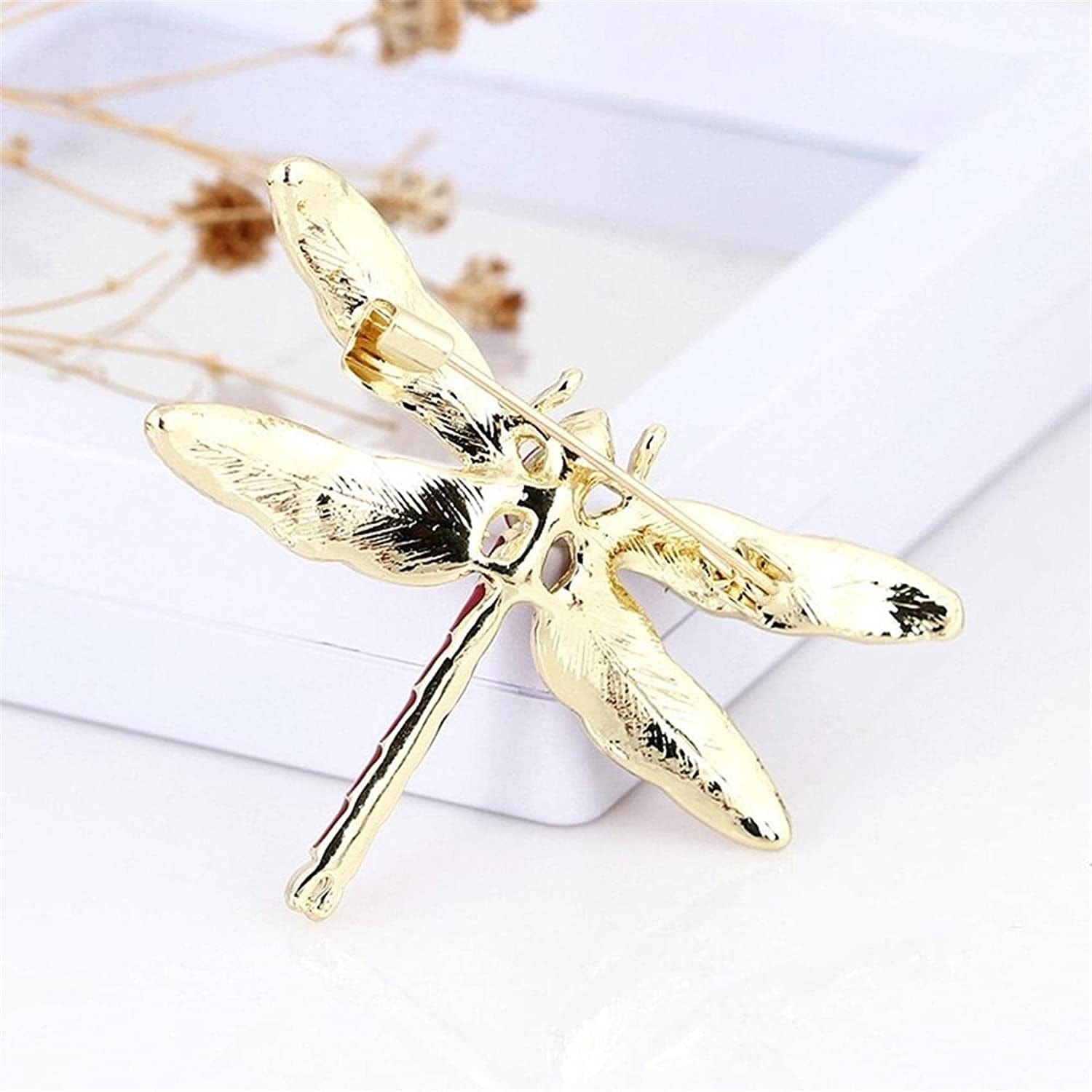 Sollarisy Dragonfly Brooch Pin Enamel Lapel Pin Simulated Crystal Rhinestones Brooch Pin Animal Pin Badge for Women Girls Gift,Red, 4.8*3.4Cm