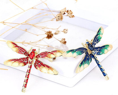 Sollarisy Dragonfly Brooch Pin Enamel Lapel Pin Simulated Crystal Rhinestones Brooch Pin Animal Pin Badge for Women Girls Gift,Red, 4.8*3.4Cm