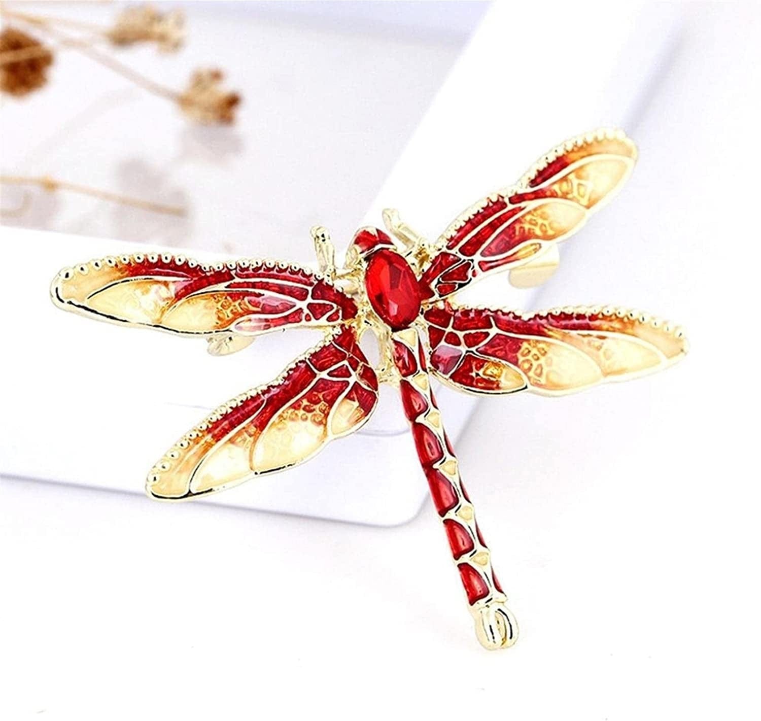Sollarisy Dragonfly Brooch Pin Enamel Lapel Pin Simulated Crystal Rhinestones Brooch Pin Animal Pin Badge for Women Girls Gift,Red, 4.8*3.4Cm