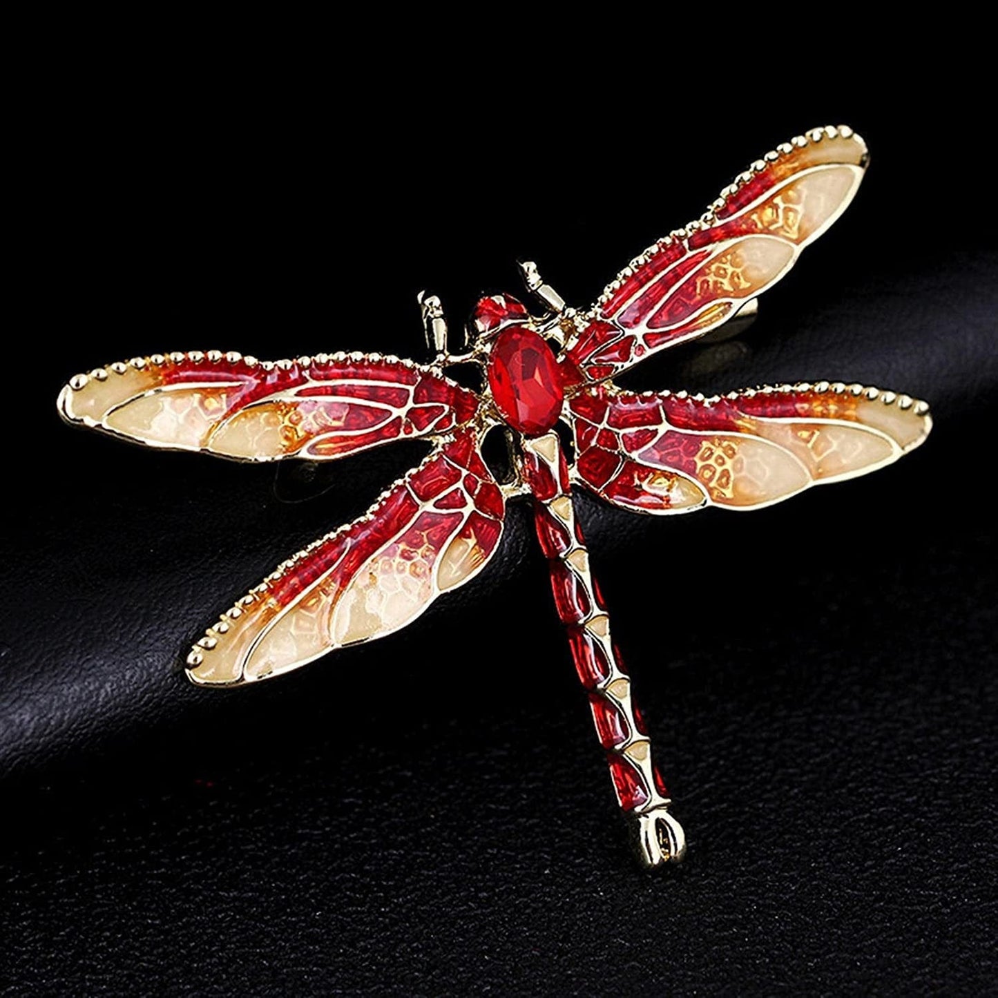 Sollarisy Dragonfly Brooch Pin Enamel Lapel Pin Simulated Crystal Rhinestones Brooch Pin Animal Pin Badge for Women Girls Gift,Red, 4.8*3.4Cm
