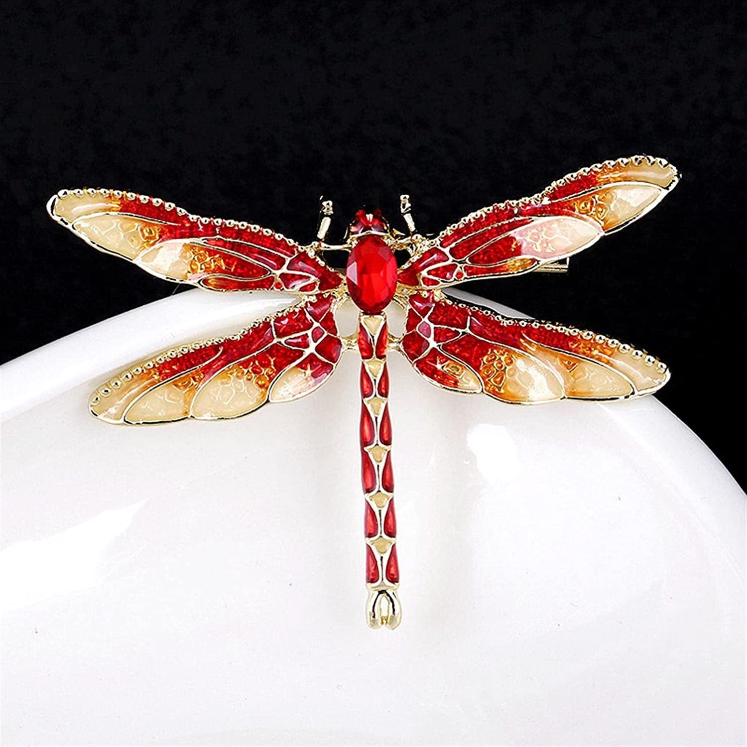 Sollarisy Dragonfly Brooch Pin Enamel Lapel Pin Simulated Crystal Rhinestones Brooch Pin Animal Pin Badge for Women Girls Gift,Red, 4.8*3.4Cm