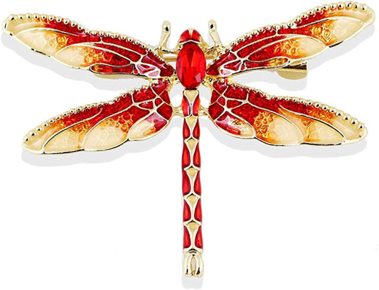 Sollarisy Dragonfly Brooch Pin Enamel Lapel Pin Simulated Crystal Rhinestones Brooch Pin Animal Pin Badge for Women Girls Gift,Red, 4.8*3.4Cm Red