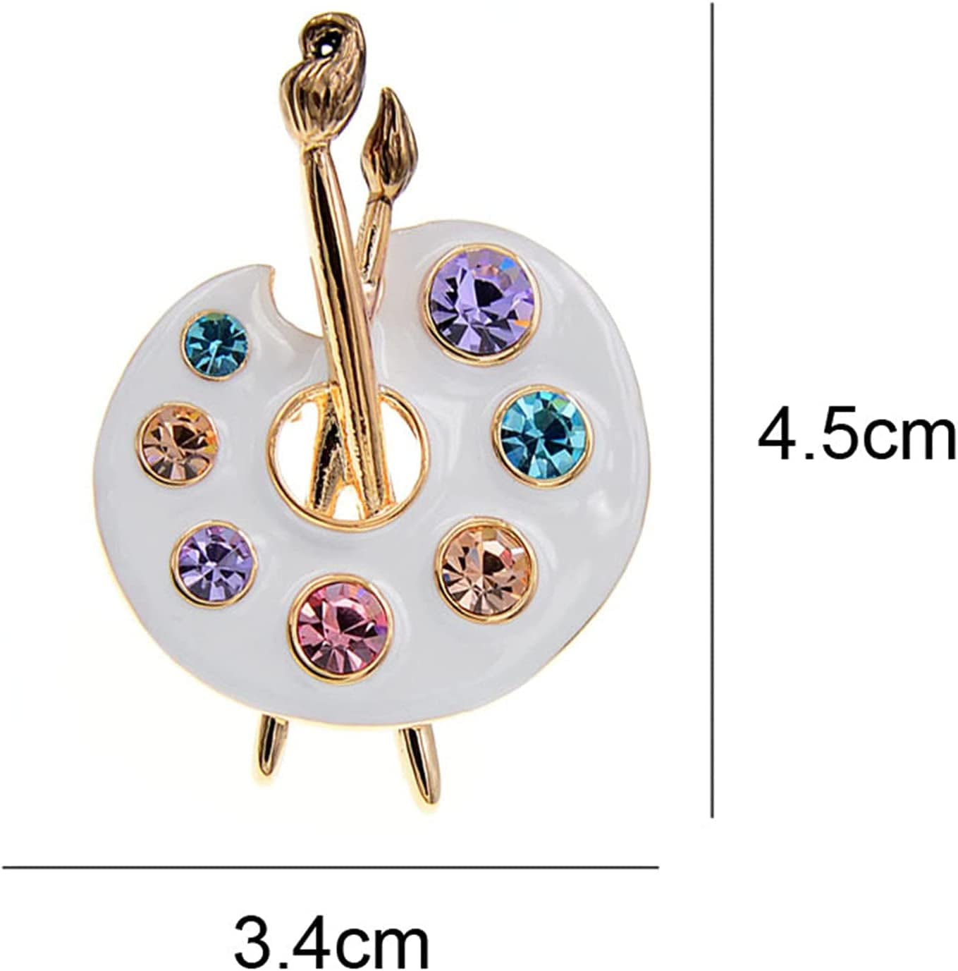 Sollarisy Painter Palette Brooch Pin Faux Enamel Crystal Rhinestone Lapel Pin Paint Brush Brooch for Men Women Artist,White, 3.4*4.5Cm