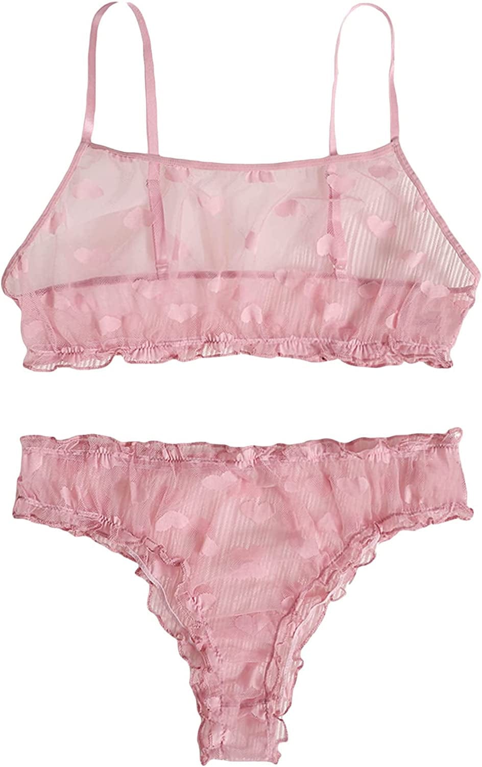 SOLY HUX Women'S Mesh Sheer See through Lingerie Set Sexy Lace Bra and Panty 2 Piece Pure Pink / 4X-Large Plus
