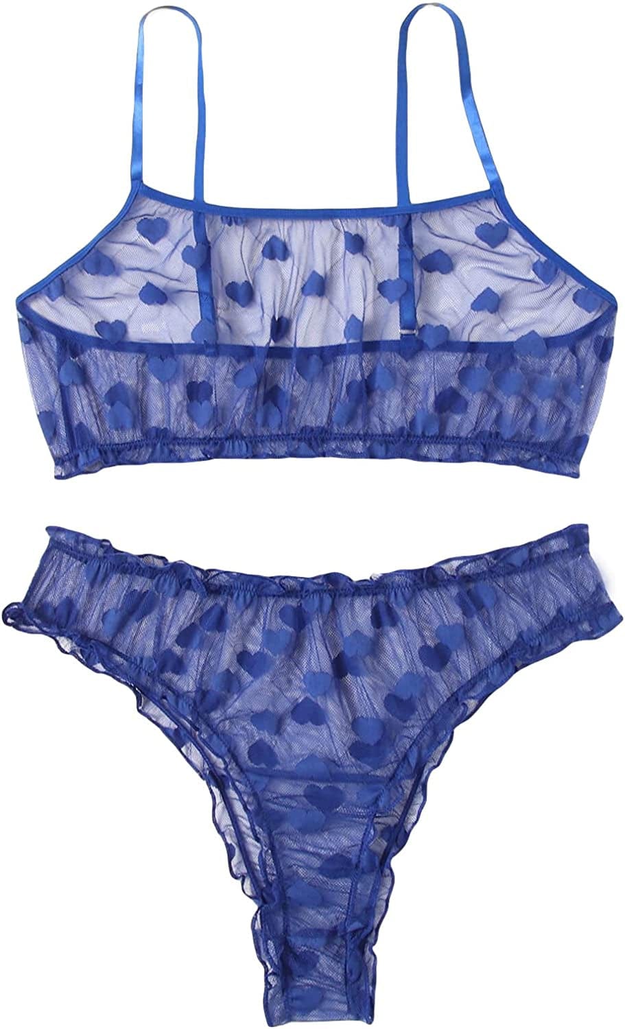 SOLY HUX Women'S Mesh Sheer See through Lingerie Set Sexy Lace Bra and Panty 2 Piece Pure Blue / 4X-Large Plus