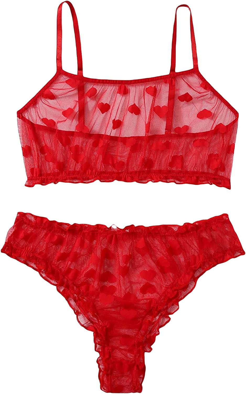 SOLY HUX Women'S Mesh Sheer See through Lingerie Set Sexy Lace Bra and Panty 2 Piece Pure Red / 4X-Large Plus