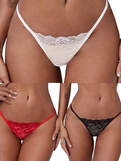 SOLY HUX Women'S Sexy 3 Piece G-String Lace Thongs V Cheeky Underwear Panties Multicoloured / X-Large