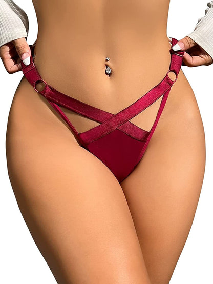 SOLY HUX Women'S Sexy Cut Hollow Out Floral Lace Exotic Sheer Thongs Underwear Panties Burgundy Plain / Large