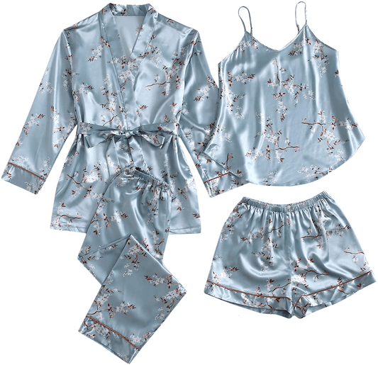 SOLY HUX Women'S Sleepwear 4Pcs Floral Print Satin Cami Pajama Set with Robe Apparel & Accessories > Clothing > Sleepwear & Loungewear Kylie Max   
