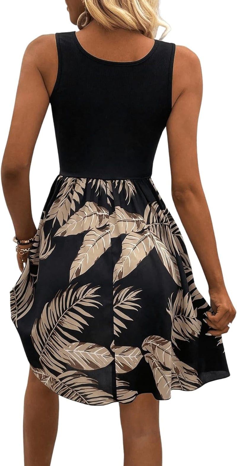 SOLY HUX Women'S Tropical Print Contrast Lace Summer Dress Scoop Neck Sleeveless a Line Short Dresses