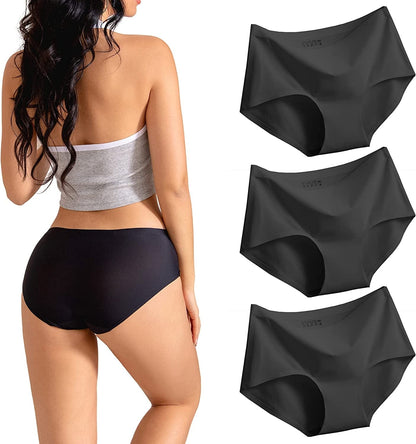 SONTOP BASIC Women’S 3 Pack Seamless Basic Invisible Underwear Bikini Hipster Briefs Panties FULL BACK Brief – 3 Pack – Black / Small